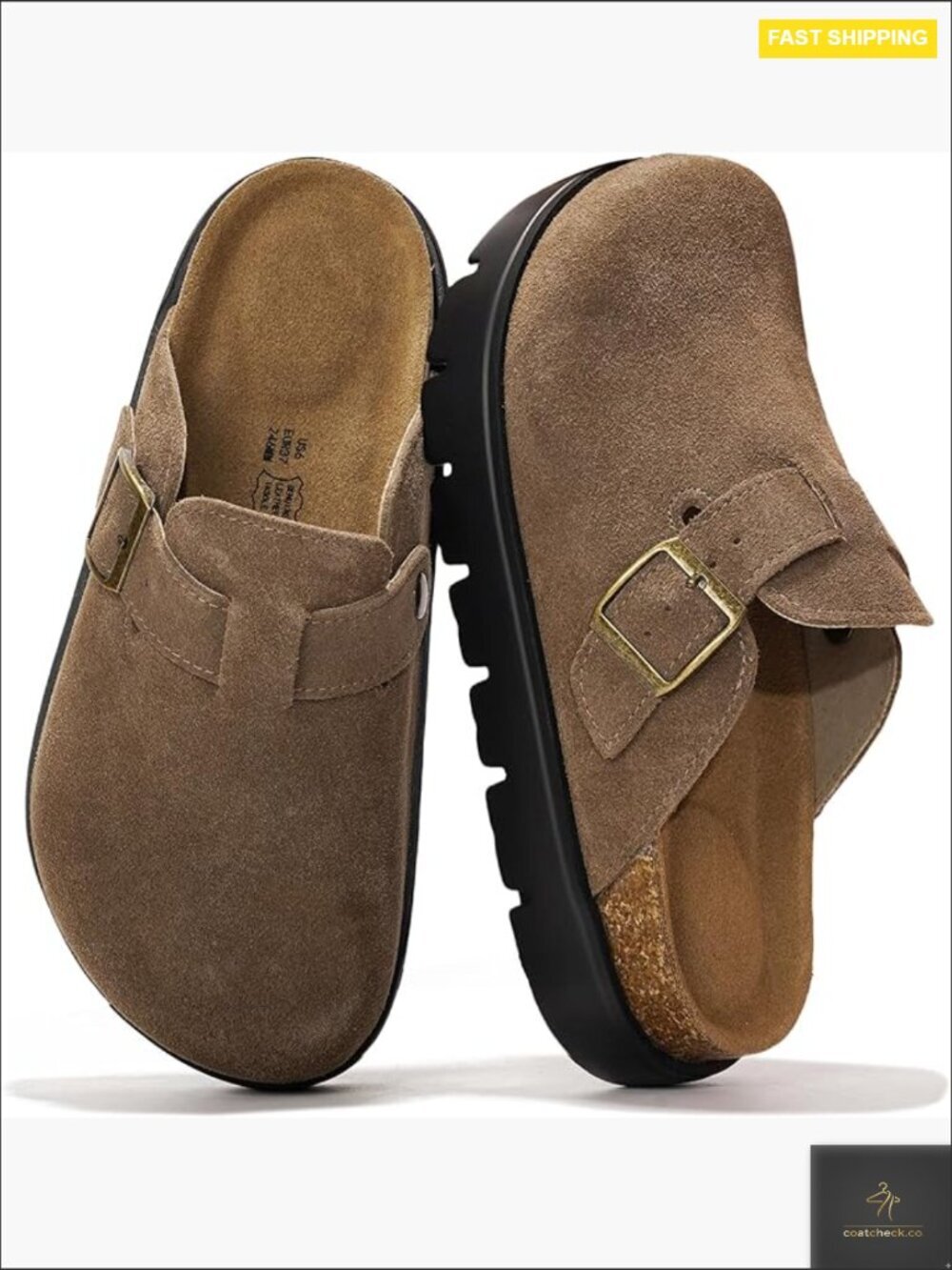 Leather Platform Clogs Memory Foam Arch Support Cork Footbed Chunky Mules - Picture 1 of 7